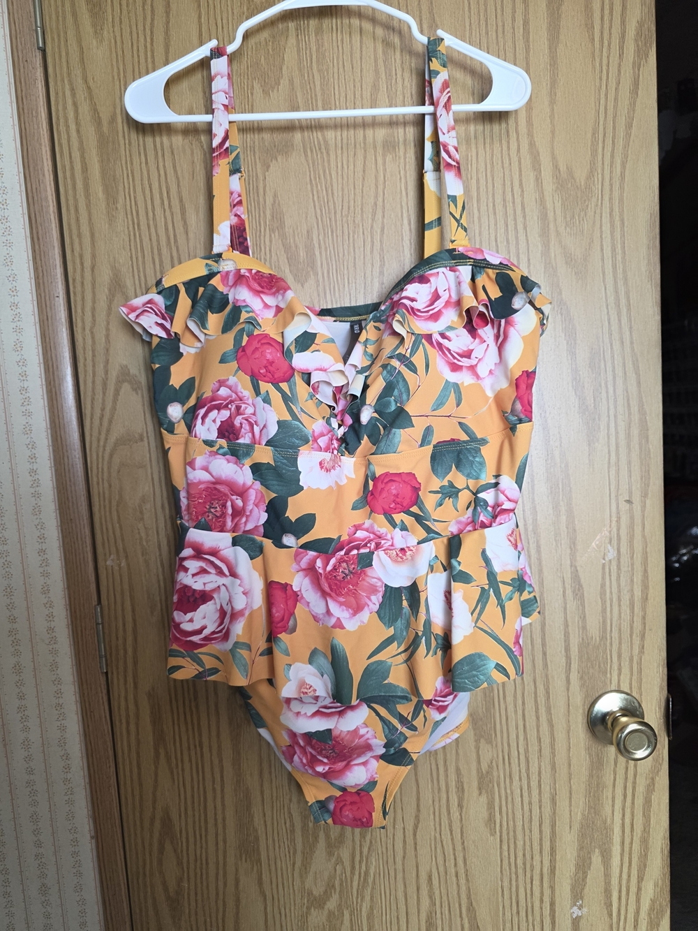 torrid Yellow Floral Ruffle One-Piece Swimsuit with Pink Roses